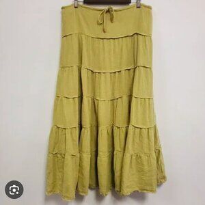 Free People Simply Smitten Maxi Skirt Palm Leaf Pockets Tiered Women's Size XL